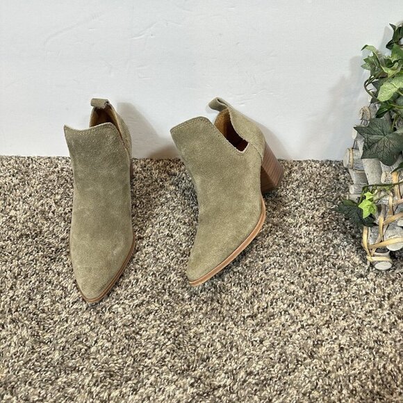 Lucky Brand Jorry Women's Ankle Boots Size 5.5 M Green Suede Leather Block Heel - Picture 1 of 11